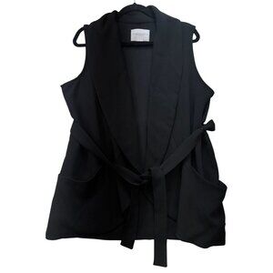 Carolina Belle Montreal Womens Sleeveless Open Front Vest Size L Black Belted